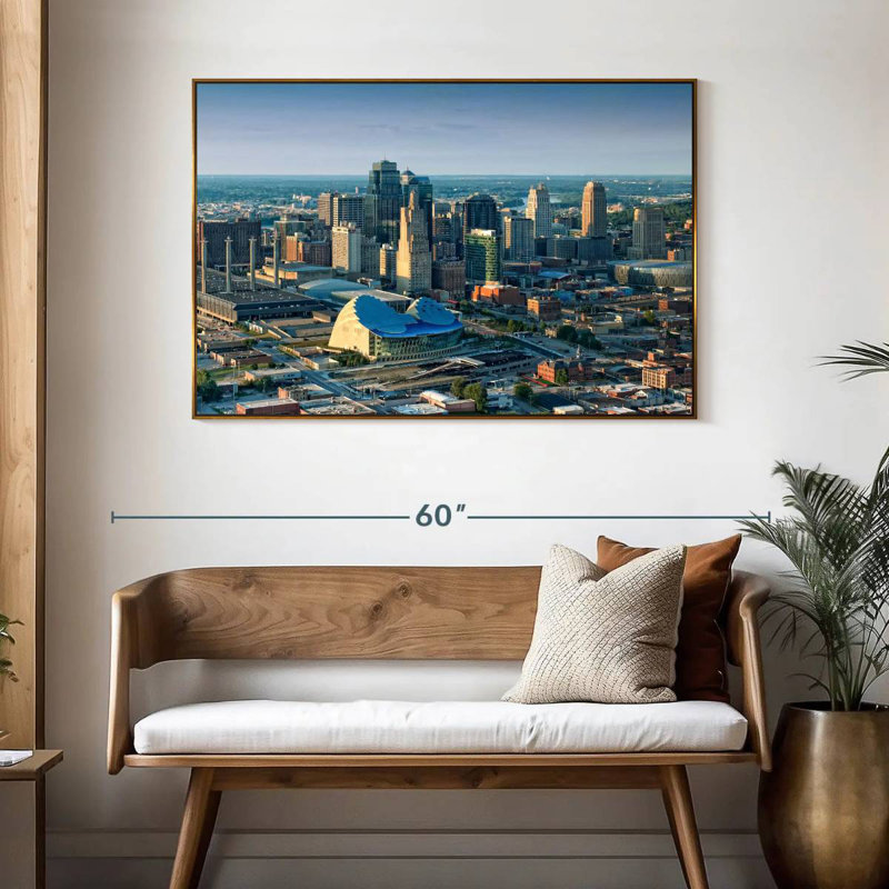 Centre-ville de Kansas City, 25 po x 17 po, Cadre flottant doré