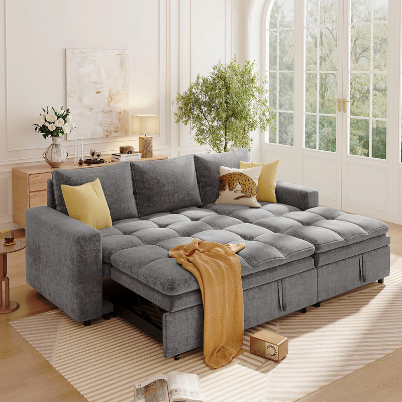 Canapé-lit modulaire rembourré avec espace de rangement, idéal pour les salons et les appartements., Polyester gris