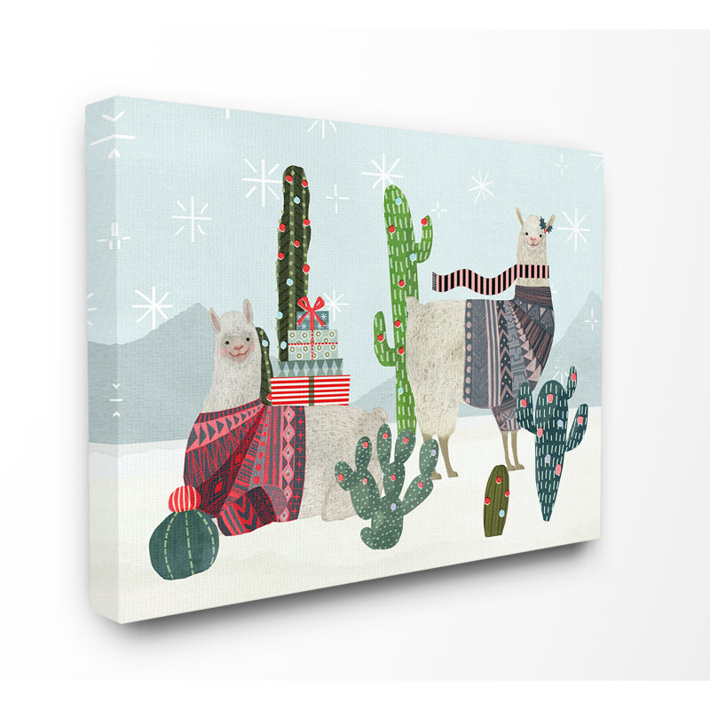 «Holiday in the Desert Llamas with Cacti and Pulls», impression, H 30 po x l 40 po x P 1,5 po, Toile tendue