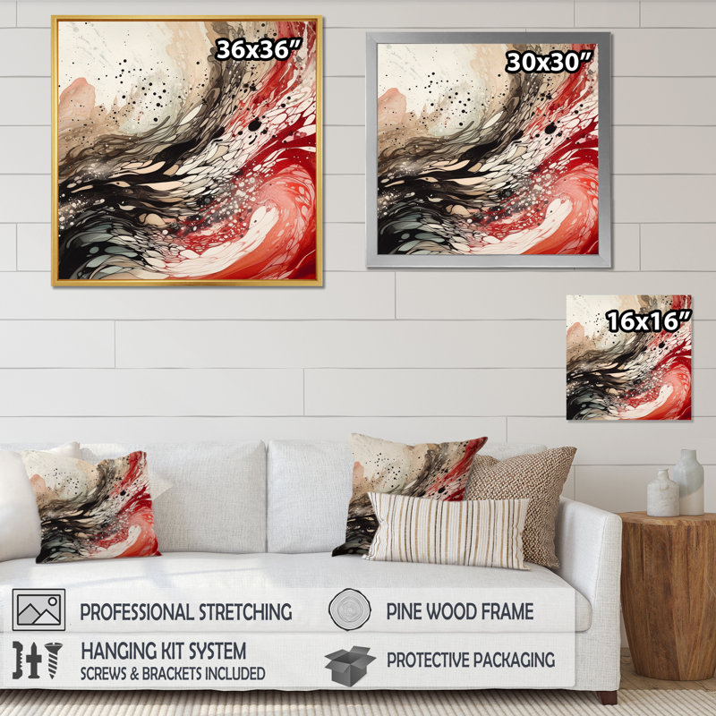 Agate I rouge et rouge sur toile, 24" H x 24" W, Toile tendue