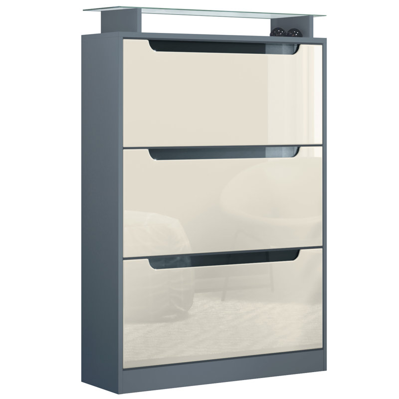 24 Pair Shoe Storage Cabinet, Anthracite and cream