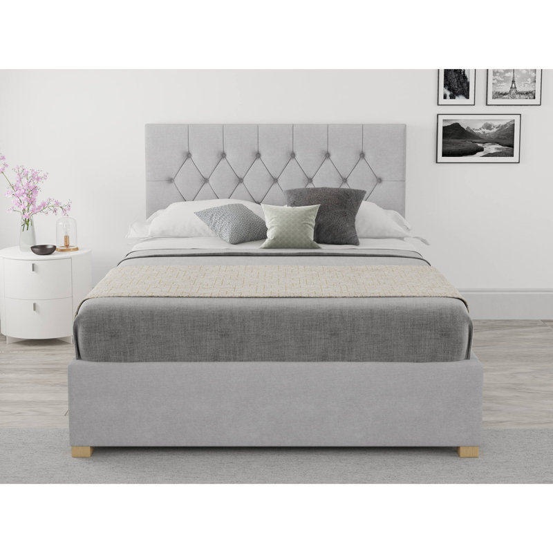 Samaira Upholstered Ottoman Storage Bed, Silver, Single (3'), Single (3')