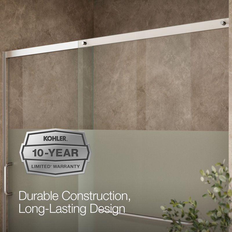 Sliding Shower Door, 75-1/2-In H X 68-1/4 - 71-5/8-In W, With Heavy 5/16-In Thick Crystal Clear Glass With Privacy Band
