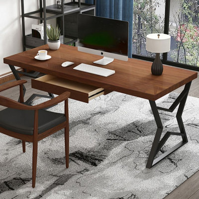 Nut-brown Rectangular Solid Wood Writing desk with drawers desk