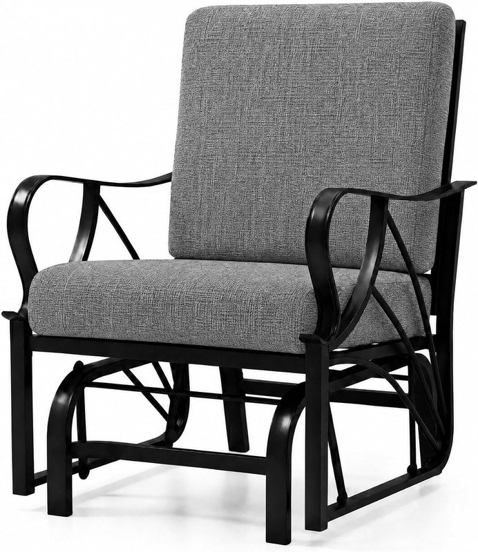 Fauteuil oscillant de patio - Fauteuil oscillant d'extérieur avec coussin amovible, structure en métal robuste, accoudoir incurvé