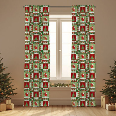 Semi Sheer Chrismast Print Curtain Single Panel