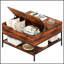 Table basse à plateau rabattable Farmhouse avec rangement, finition grain de bois rustique, compartiment caché et tablettes ouvertes pour le salon