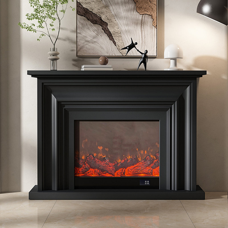 Simulation électronique italienne minimaliste d'un foyer à flamme, Noir, H 45,67 po x l 59,06 po x P 12,99 po
