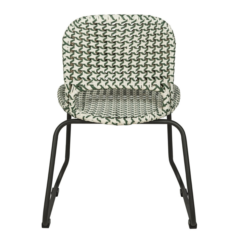 Chaise d'appoint d'extérieur en rotin tissé Luna, Vert / siège blanc / cadre noir