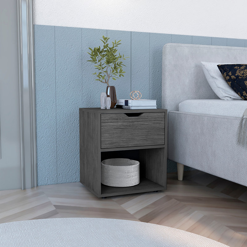 19.7" H Nightstand End Table With Open Shelf,Ligth Gray, Light Gray