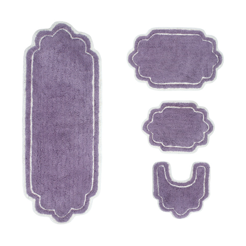 Dobrinsky 100% Cotton Bath Rug and Contour Mat, Machine Washable, Quick Dry, Absorbent - 4 Piece Set, Purple