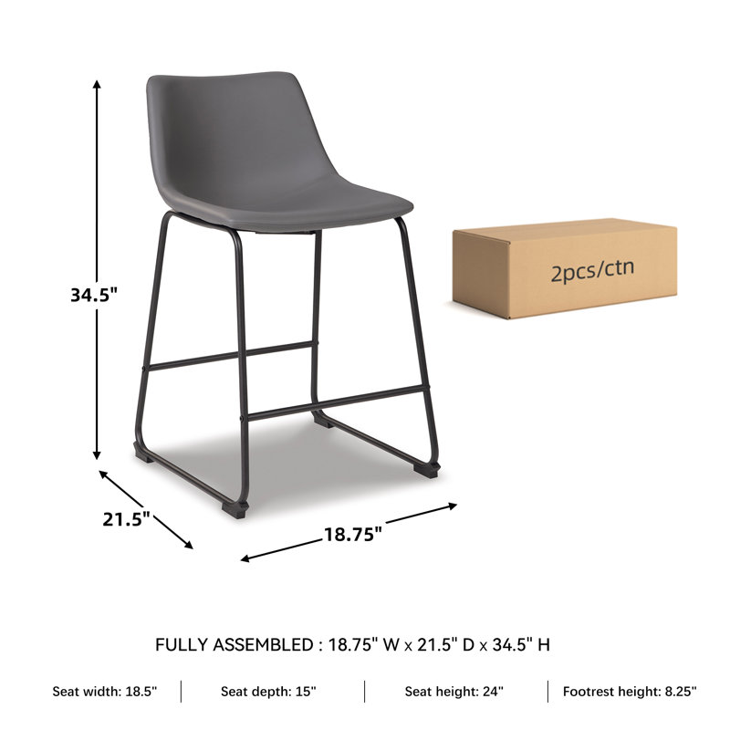 Ashtin Upholstered Counter Stool with Metal Frame, Counter Stool (24.5” Seat Height), Gray