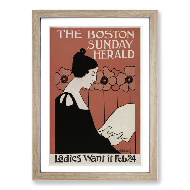 The Boston Sunday Herald by Ethel Reed - Picture Frame Graphic Art, 36cm H x 27cm W x 2cm D, Oak Framed