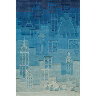 Aiyla Geometric Handmade Tufted Blue Area Rug