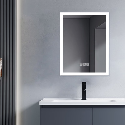 36" X 28" Bathroom Mirror With Led Front Side , 5 Mins , 3 Colors Adjustable, Full Hd Wall Mounted 28", Reflective