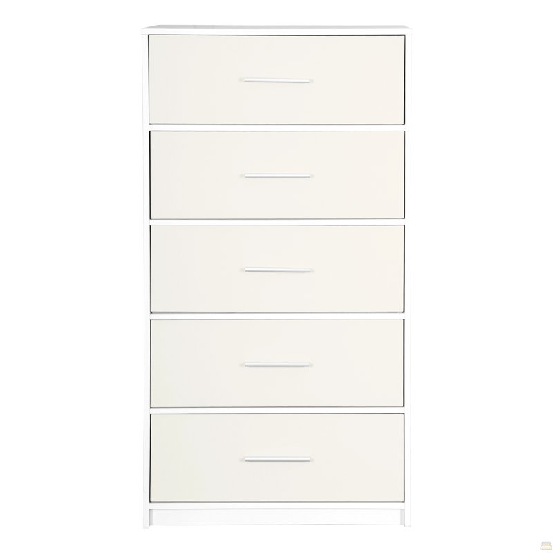 Commode 5 tiroirs avec grands tiroirs en tissu, Blanc
