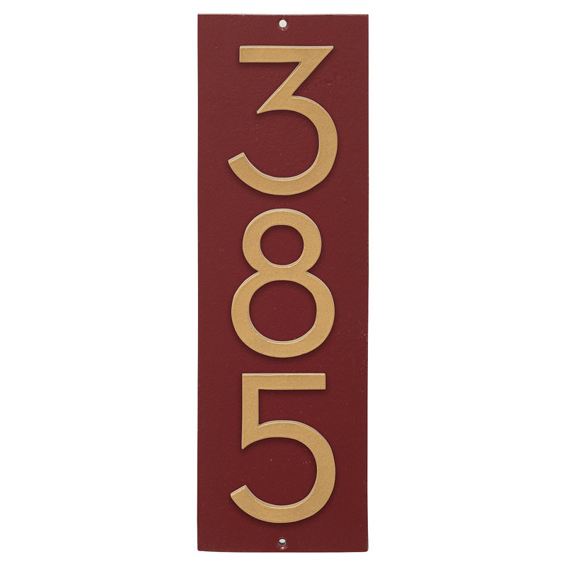 Plaque d'adresse murale sur 1 ligne, Rouge brique / Or, Oui