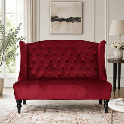 Mid-Century Wingback Loveseat with Velvet Upholstery