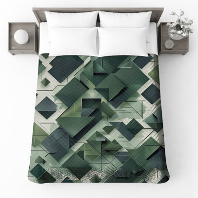 Geometric Green Shapes Quilted Bedspread All Sizes