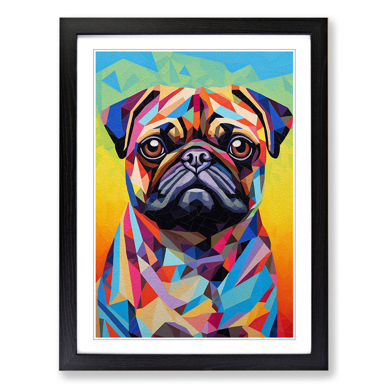 Pug Op No.2 - Single Picture Frame Print on Wood, Black, 34cm H x 25cm W x 2cm D