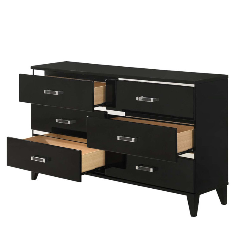 Commode 6 tiroirs Chelsie, finition noire