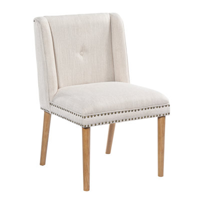 Light Luxury Rivet Upholstered Dining Chair,Rubber Wood leg, Fabric & Foam Padded Seat for Kitchen, Dining Room, Living Room(Set of 2) ,Natural+Beige