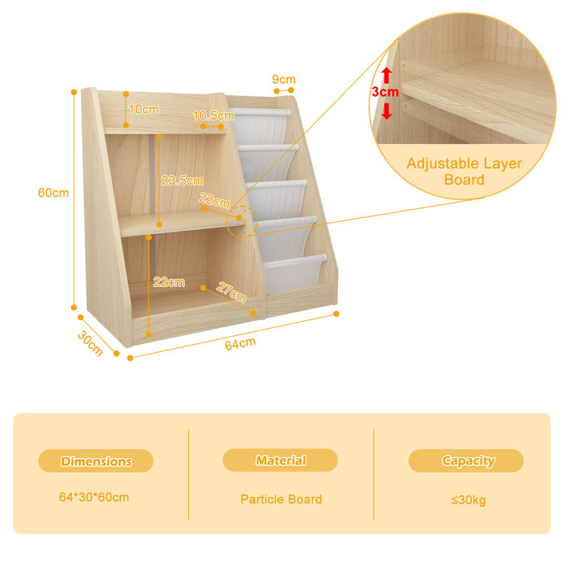 Bathelda Standard Bookcase, Storage Book Rack, Organizer Cabinet, Book Display, Oak/White