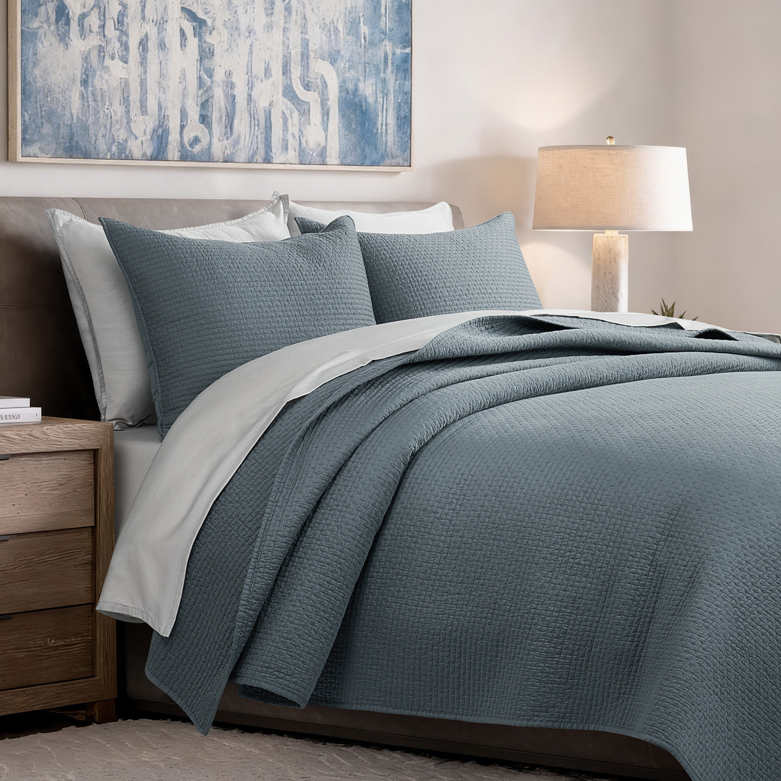 Cotton Sateen Quilt Set, Dusk Blue, Queen Quilt + 2 Standard Shams