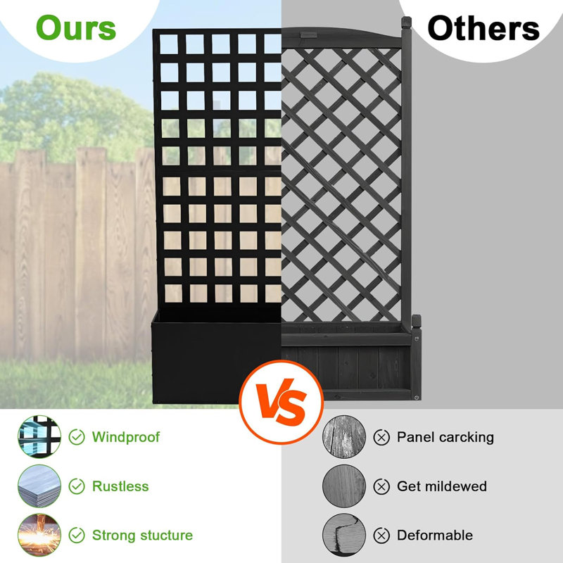 Metal Planter Box with Trellis Privacy Screen, Raised Garden Bed with/without Trellis & Wheels, Privacy Planters for Patio, Planter Box with Drainage Holes for Climbing Plants, Flower