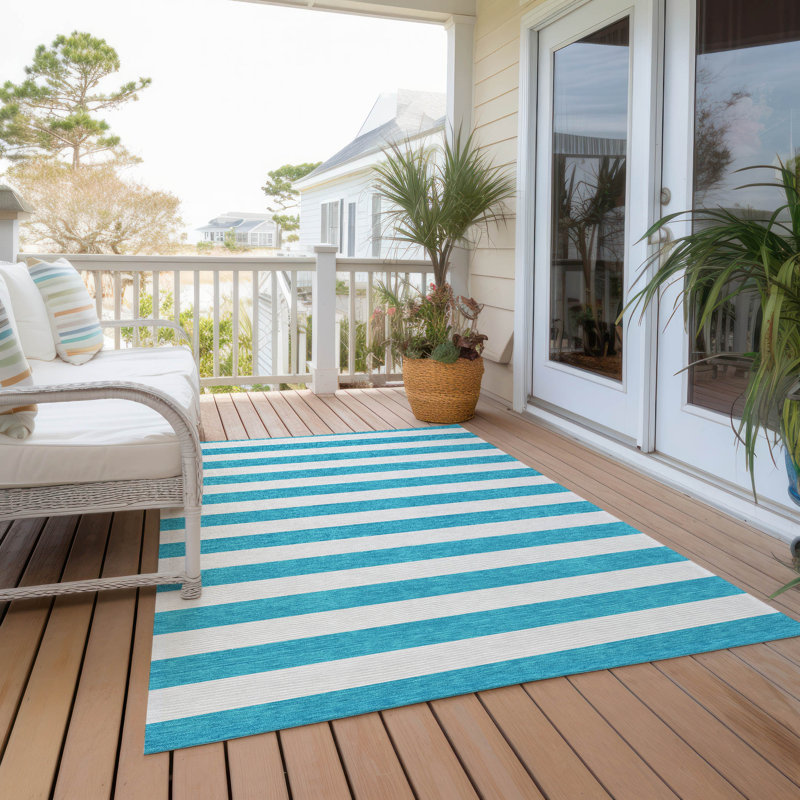 Washable Striped Indoor / Outdoor Rug, Rectangle 2'6" x 3'10"