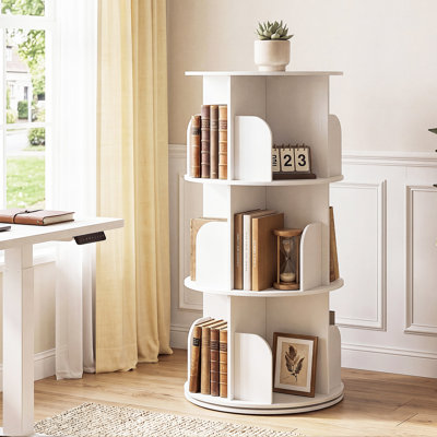 3 Tier Rotating Bookshelf, 360° Rotating White Bookcase for Small Spaces, Corner Bookshelf For Bedroom, Living Room, Study Room
