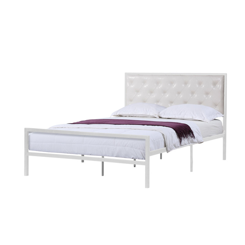 Lit plateforme tapissier touffeté, Simple, Blanc