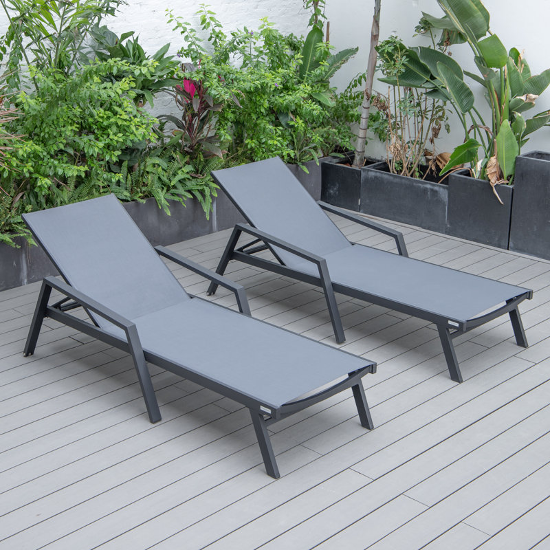 Marlin Outdoor Patio Reclining Chaise Lounge Arm Chair with Powder-Coated Aluminum Frame- Breathable Sling Mesh Fabric, Adjustable Backrest