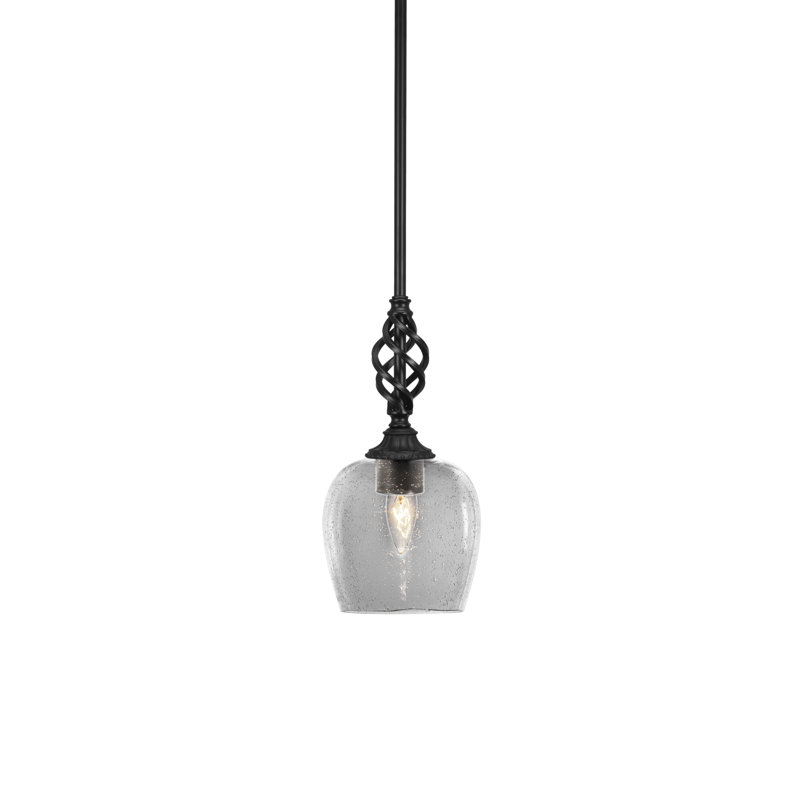 Eleganté Stem Hung Mini Pendant Shown In Matte Black Finish With 6" Bubble Glass, Clear
