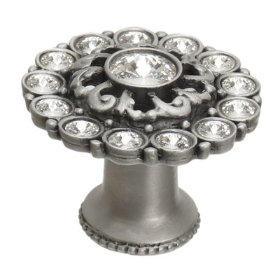 Caché grand bouton rond avec pied évasé avec cristal Swarovski transparent 