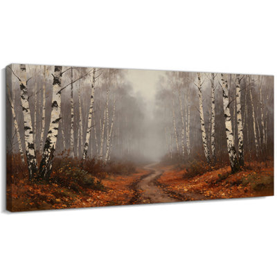 Arbre de bouleau, art mural, paysage de forêt brumeuse, décoration de photos d'arbres pour le salon, entrée de bureau de chambre à coucher, œuvre d'art sur toile tendue prête à accrocher, toile tendue avec cadre en pin, 24 po x 12 po