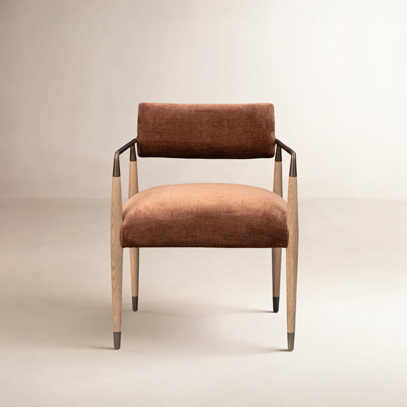 Damari Upholstered Arm Chair, Drifted Oak/Brushed Brass, Altair Sienna