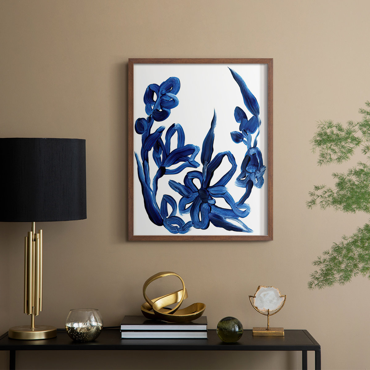 Lark Manor™ Indigo Brush Blooms II Framed Print - Solid Wood | Wayfair