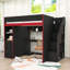 Lit mezzanine double avec bureau, garde-robe, tablettes et bande lumineuse à DEL-1700707904