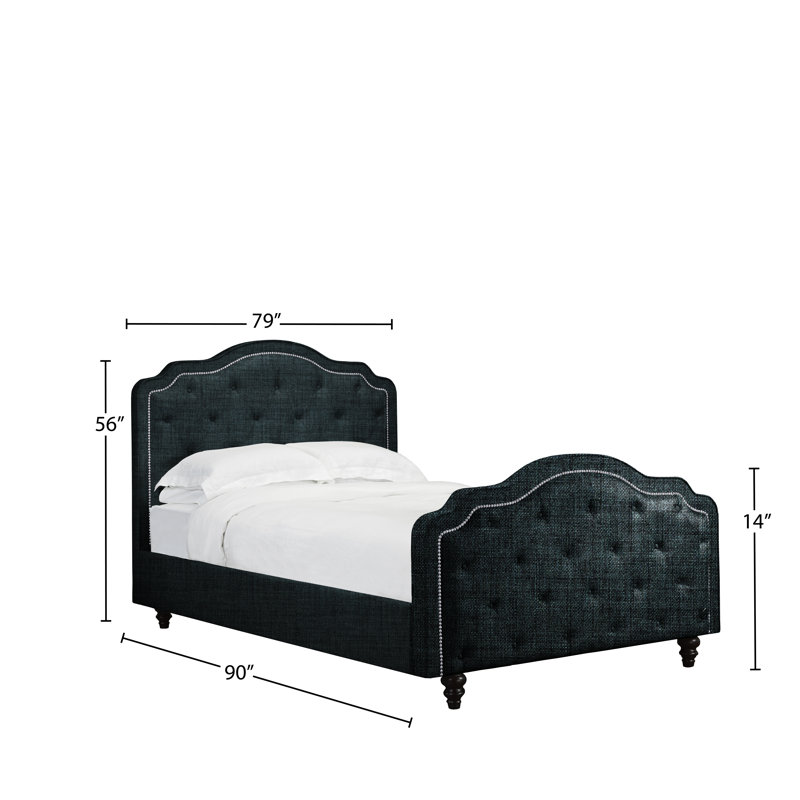 Lit plateforme en tissu d’ameublement Waville, Denim, Très grand