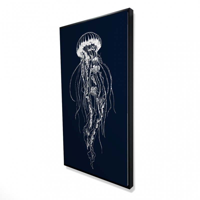 White jellyfish illustration - 24"x48" Framed canvas