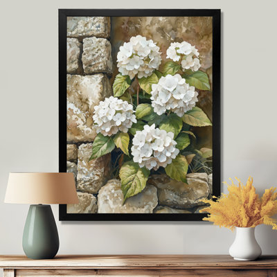 Hydrangeas By The Stone Wall - Floral Canvas Wall Art