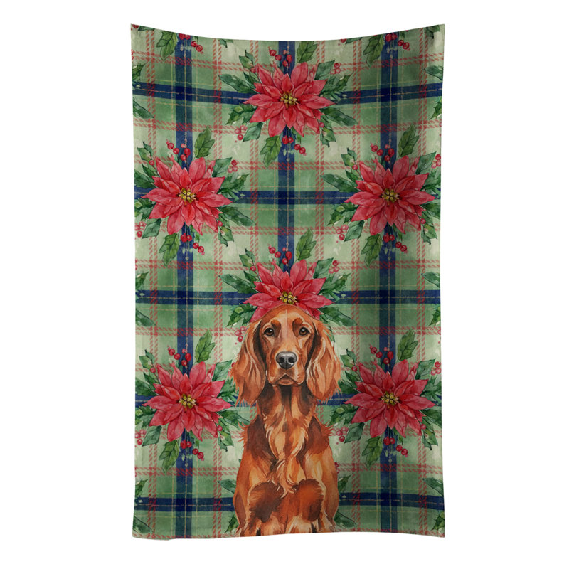Irish Setter Christmas PoinsettIas Kitchen Towel, Brown Irish Setter
