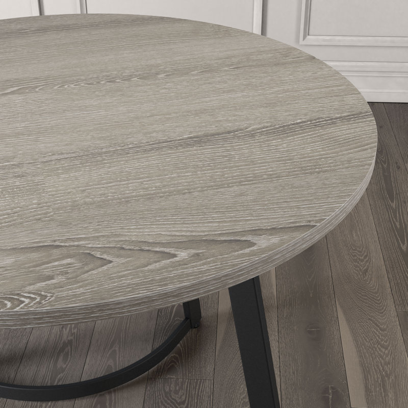 Monowi Round 39'' Dining Table, Gray-Beige Top/Black Base