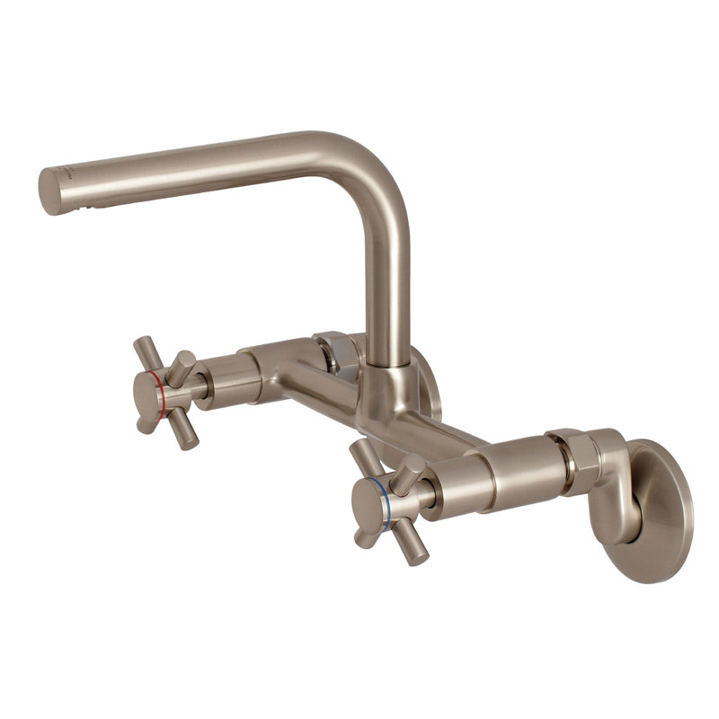 Kingston Brass Concord Double-Handle 2-Hole Wall-Mount Bridge Kitchen Faucet, Brushed Nickel