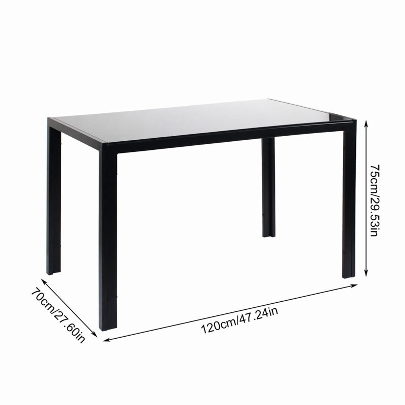 Emmye Glass Top Metal Base Dining Table, Black
