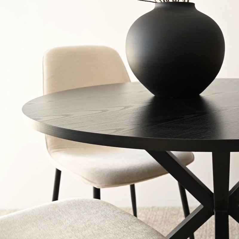 Ensemble de salle à manger rond 5 pièces avec chaises en chenille 39,5 po Folmar, Beige