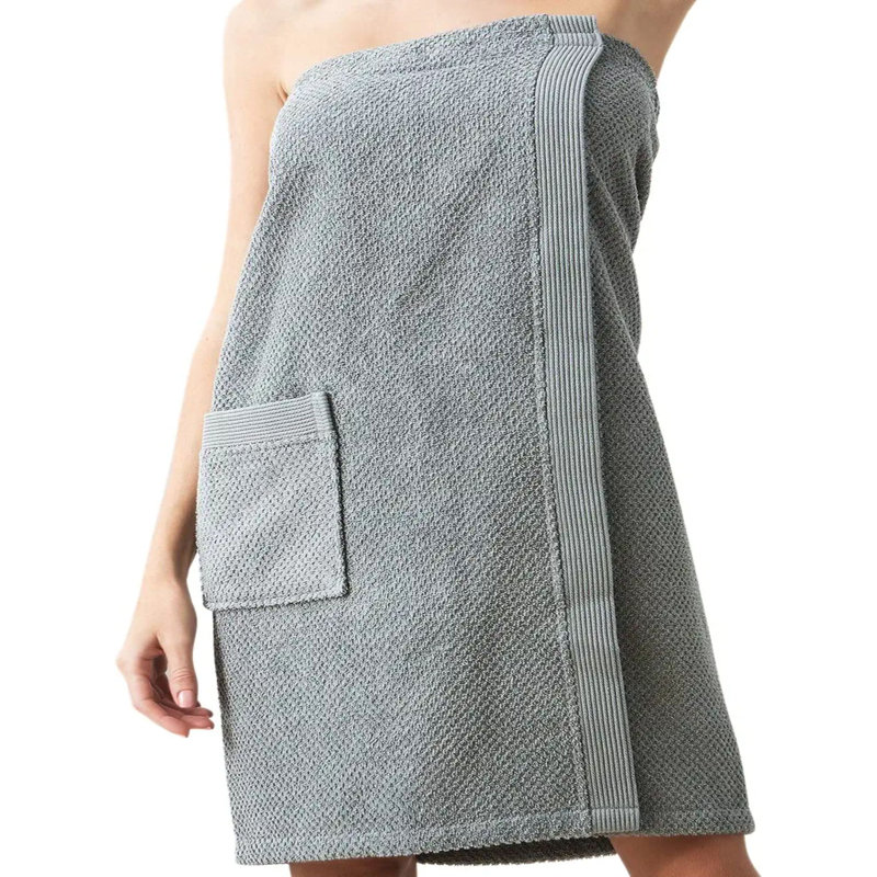 Peignoir de spa SEYANTE pour femmes - 100 % coton turc biologique, ajustable et doté d'une poche, Gris, L, XL