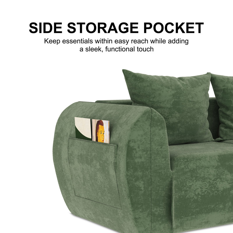 Modern Modular Sectional Sofa - Ultra Soft Chenille Green Boneless Couch, Cloud Couches for Living Room with Comfy Seat, Side Storage Pocket & No Assembly Required (4-Seats)