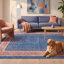 Tapis Whitfield moderne minimaliste à bordure géométrique turquoise, rose et crème, lavable à la machine, antidérapant, à poils courts, pour intérieur et extérieur, adapté aux animaux domestiques, idéal pour le salon, la chambre, la salle à manger, l'entrée, le corridor ou le bureau.-436885864